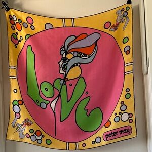 Vintage Peter Max Silk Scarf 27x27 Inches LOVE Pop Art Psychedelic